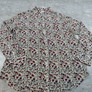 A Loves A Shirt Large White Red Floral Silk Cottage Core Lightweight